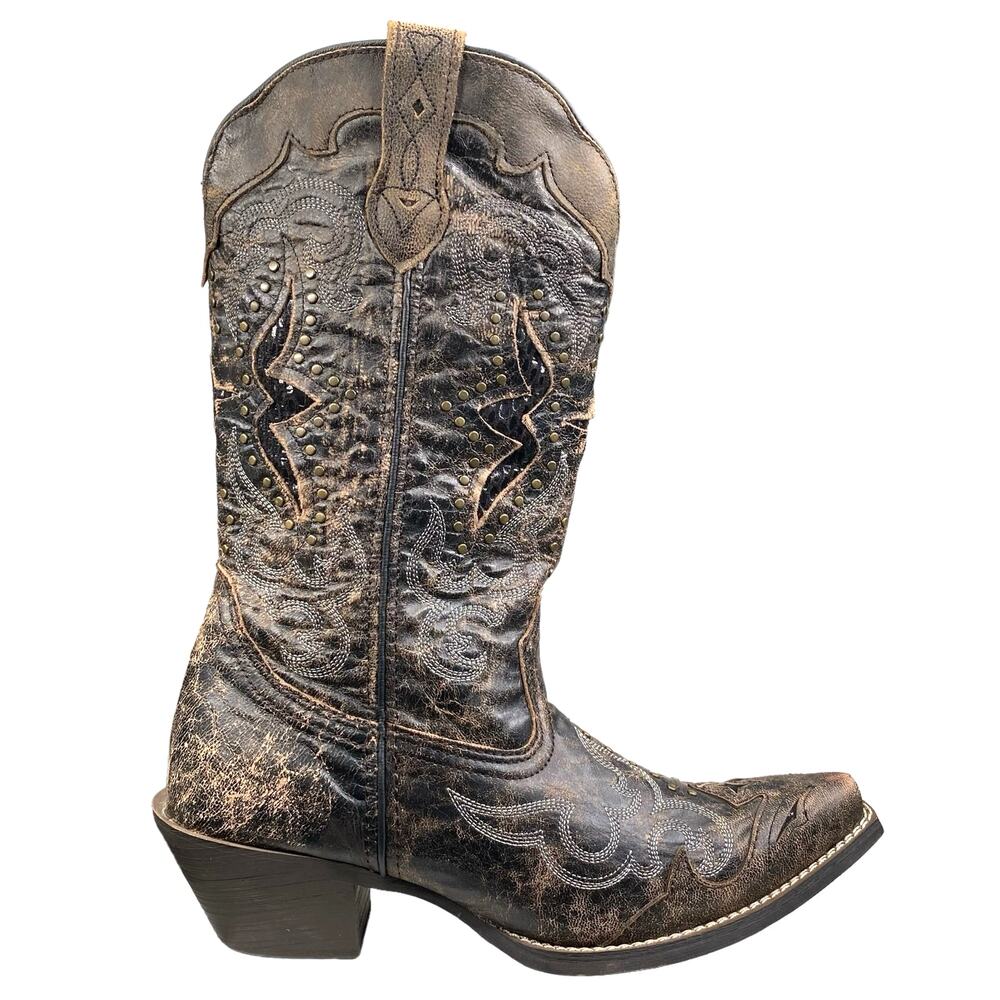 Laredo Women’s Lucretia Studded Brown Leather Cowgirl Western Boots Size 8.5 W